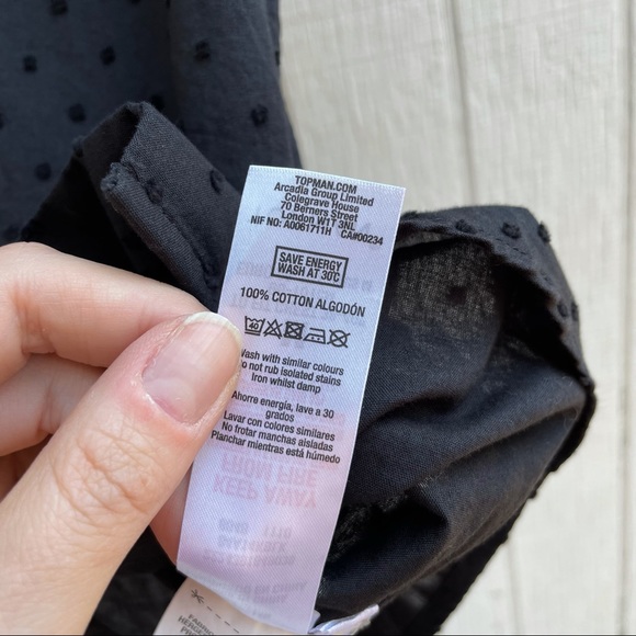 Topman Black Short Sleeve Swiss Dot Button Up - Picture 5 of 5